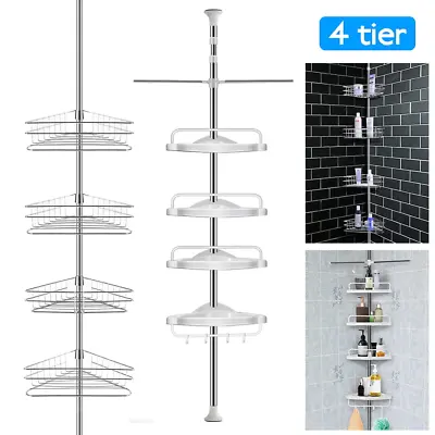 £2.49 • Buy 4 Tier Telescopic Bathroom Wall Corner Shelf Rack Shower Caddy Storage Organizer
