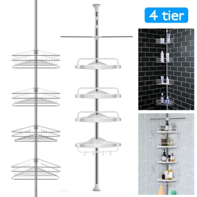 £2.49 • Buy 4 Tier Telescopic Bathroom Wall Corner Shelf Rack Shower Caddy Storage Organizer