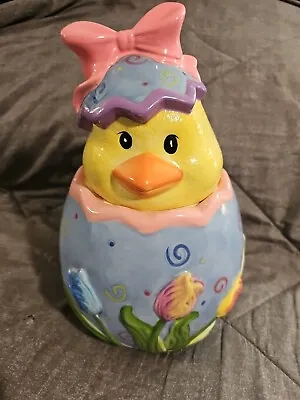 RARE Original Davids Cookie Jar Chick Chicken Easter Floral Hidden Egg 12   Tal • $20