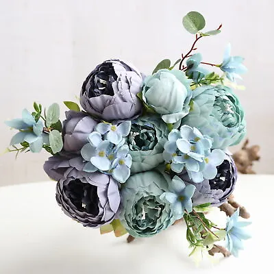 13 Heads Silk Peony Artificial Flowers Wedding Bouquet Home Party Outdoor Decor • £6.88