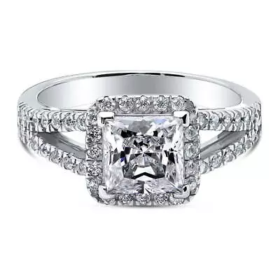 BERRICLE Sterling Silver Halo Princess CZ Engagement Promise Split Shank Ring • $62.91