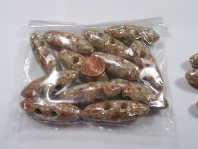 12 Pieces 16mm X 50mm Red Abalone Inlaid Shell Beads Wholesale Bulk Lot (TR-2) • $18
