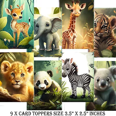 Card Toppers For Card Making Cute Baby Animals Set Of 9 Paper Supplies Jungle • £2.99