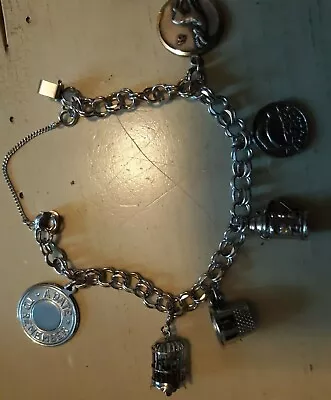 Vintage Sterling Silver 925 Charm Bracelet With 6 Charms / Sz:  71/5  • $48.99