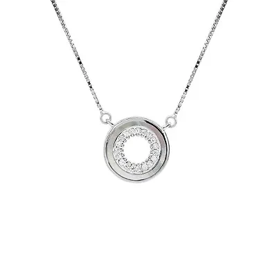 Womens Mother Of Pearl And Zircon Disc Pendant Necklace In Sterling Silver • $169