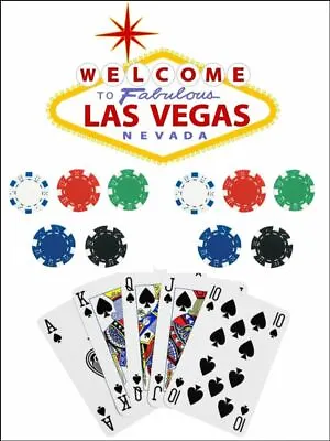 Las Vegas Sign Nevada Poker Chips Card Edible Cake Topper Wafer Icing Decoration • £5.91