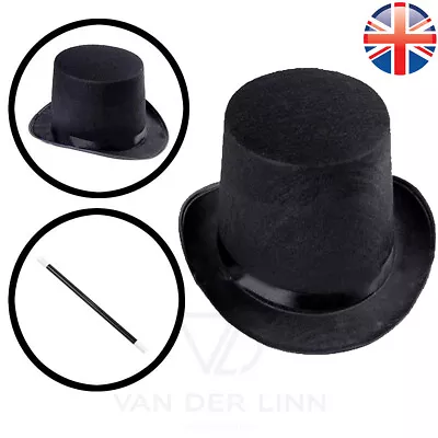 VDL Black Top Hat 3 Sizes Kid Adult Fancy Dress Magician Mad Hatter Victorian • £12.64