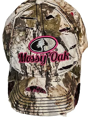 Mossy Oak Womens Embroidered Pink Camo Distressed Baseball Cap • $12