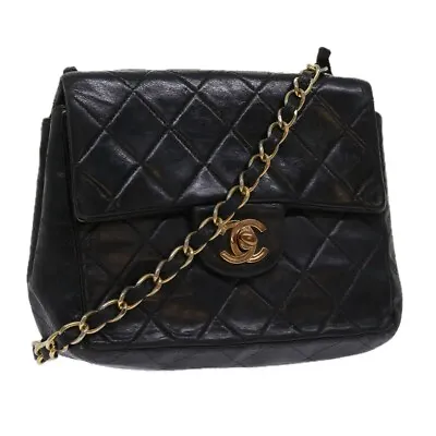 CHANEL Matelasse Chain Shoulder Bag Lamb Skin Black CC Auth Bs11316 • $1453.60