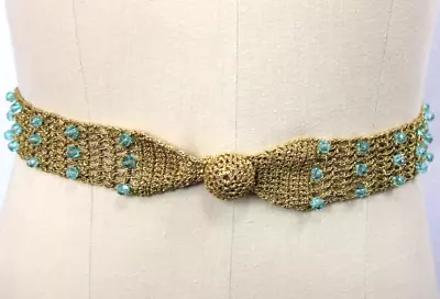 Vintage Metallic Beaded Stretch Belt Gold-tone Goddess Glam Women's Small • $19.99