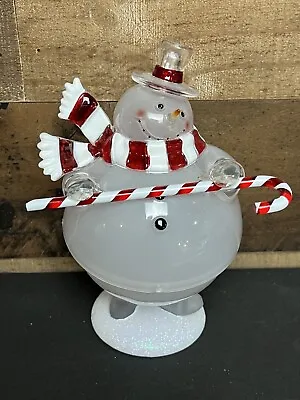 Snowman Figurine Candy Container Acrylic Christmas Frosty Retro 2012 Belly Opens • $13