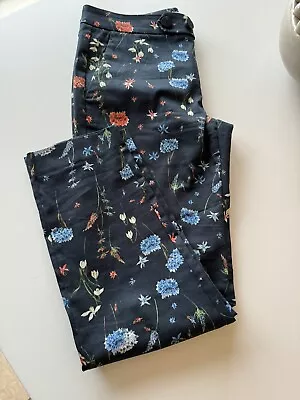 Mango Navy Floral Crop Trousers Size EU 38 UK10 New Without Tags  • £4.99