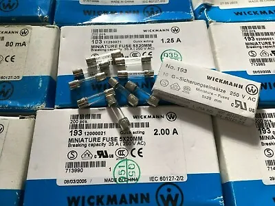 WICKMANN  Glass Fuses  5 X 20mm  250V   VARIOUS AMPS And SPEED  10 PIECES  Z2350 • £2.45