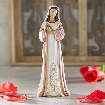 Madonna Of The Rose Figurine 8.25 H Virgin Mary Small Statue Virgin Mary Decor • $54.96