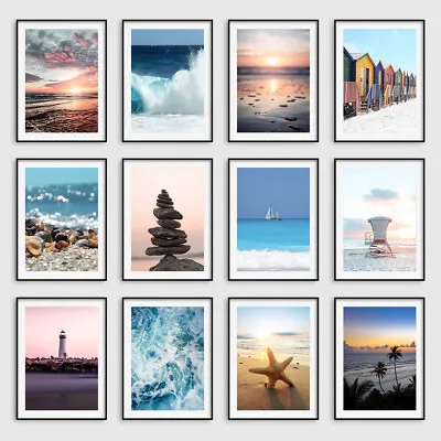 Beach Wall Art Prints Ocean Sunset Tropical Coast Poster Pictures Bathroom Decor • £9.99