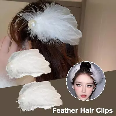 Feather Hair Clips For Women Ballet Style Pearl Swan Fly-Wing Hair Ba Goods • $5.68