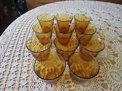 Vintage Amber Honey Gold Floral Glass Duralex Vereco 3  Tumblers Set Of 11 • $29.95