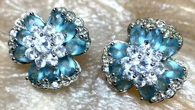 Vintage Nolan Miller Flower Clear/blue Rhinestone Stud Earrings. • $12.99