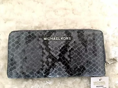 Michael Kors Bedford Denim Blue Python Continental Genuine Leather Wallet/ Clutc • $109