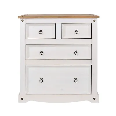 £199.99 • Buy 4 Drawer Chest White 2+2 Chest Drawers Premium Corona Wood Bedroom Furniture