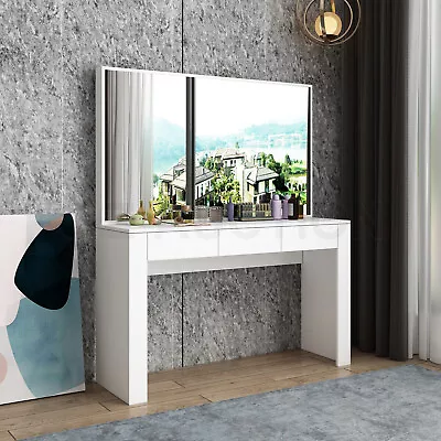 $239.95 • Buy White Dressing Table Vanity Makeup Bedroom With Big Mirror Dresser Modern Wooden