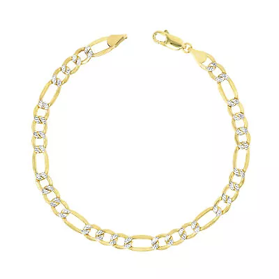 10K Yellow Gold 5.5mm Diamond Cut Mens Pave Italian Figaro Chain Bracelet 8.5  • $214.99