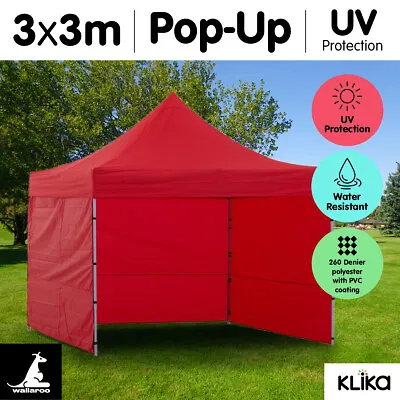 $265 • Buy RED 3x3 WALLAROO POP UP OUTDOOR GAZEBO FOLDING TENT PARTY MARQUEE SHADE CANOPY