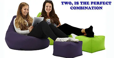  Highback Beanbag And Matching Footstool Filled Bean Bag Set Combi Beanbags NEW • £39.99