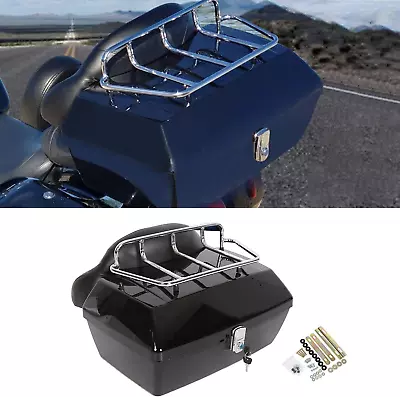 Motorcycle Trunk Tour Pack Tail Box Luggage With Top Rack And Backrest Classic B • $126.99