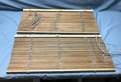 Pair VTG Hardwood Oak 32  X 73  Corded Window Designer Blinds Old 2114-23B • $75