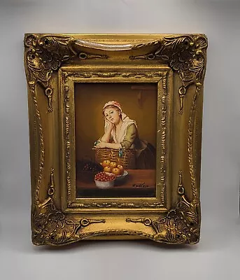 Vintage R. Wilson Oil On Board Painting In Gilted Frame Lady 29cm X 25cm • £80