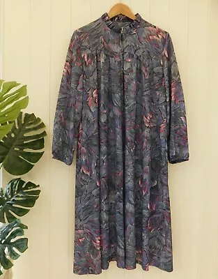 Vintage Norman Linton Night Dress Size 20 Purple Abstract Pattern Ruffle Trim • £2.99