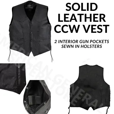 $29.79 • Buy Leather Vest With Gun Pockets Biker Concealed Carry Holster CCW Mens Motorcycle
