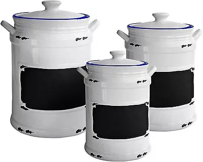 $19.99 • Buy American Atelier Vintage Chalkboard Canister Ceramic Jars W/ Lids, 3-Piece Set