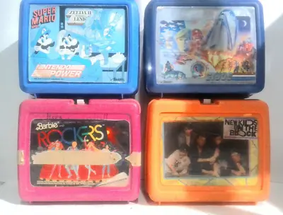 VINTAGE 4 Lunch Boxes Super Mario ZELDA LINK New Kids On The Block BARBIE GI JOE • $45