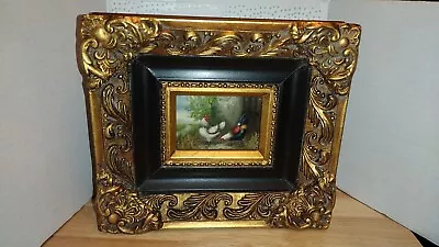  Miniature Roosters Still Life Framed Oil On Board Vintage • £105.56