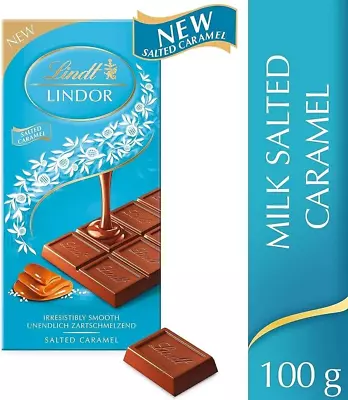 9 X LINDT LINDOR SALTED CARAMEL 100g CHOCOLATE BARS REDUCED BEST BEFORE: 31/3/24 • £7.95