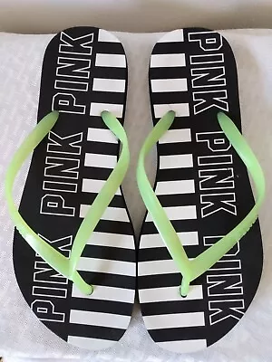 Victoria Secret PINK Flip Flops SIZE Large 7/8 Black/white • $15