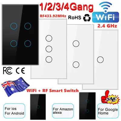 WiFi Switch Smart Home Touch RF Light Wall Panel For Alexa For Google 1/3/4 Gang • $19.95