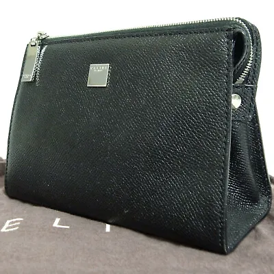 Authentic CELINE Black Leather Cosmetic Bag Make Up Pouch Made In Italy Vintage • $158