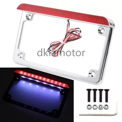 Universal Chrome License Plate Holder Frame Cover LED Brake Tail Light Aluminum • $23.30