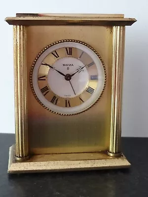 Vintage Swiza 8 Swiss Brass Column Mechanical Alarm Clock Working Order • $39.15