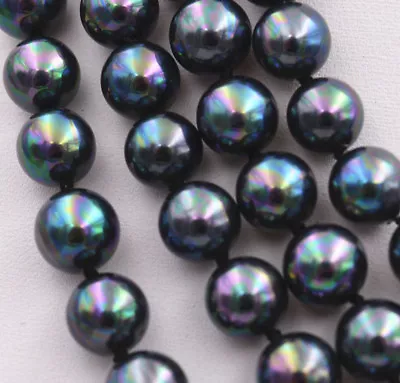 Long 50'' Genuine 8mm Peacock Black South Sea Shell Pearl Round Beads Necklace • $11.69