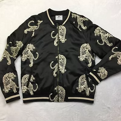 STANDARD ISSUE Bomber Jacket Sz XL Mens Black Satin Embroidered TIGER Full Zip • $59.99