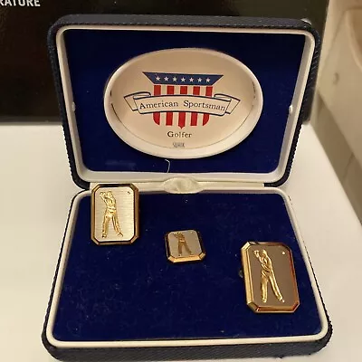 Collectible Vintage SWANK American Sportsman Golfer Cuff Links/Tie Clasp Pin Set • $9.99