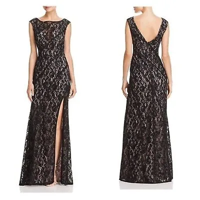 NWT $395 Aiden Mattox Velvet Lace Overlay Illusion Gown Thigh Slit Size 0 Maxi • $89