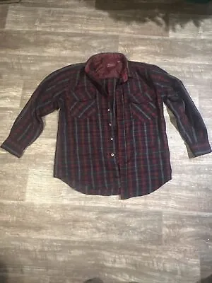 Allen Wickfield Shirt Mens Large Red Plaid Wool Blend Button Up Shacket Lumber • $14.99