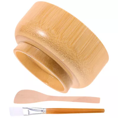 Wooden Face Mask Mixing Bowl Set With Spoon & Brush-RO • £10.45
