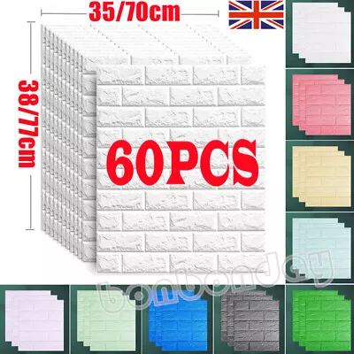 60PCS Large 3D Tile Brick Wall Sticker Self-adhesive Waterproof Soft Foam Panel# • £4.39