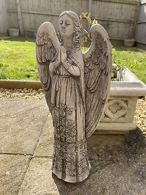 Rose Angel Stone Statue | Reconstituted Cherub Fairy Outdoor Garden Ornament • £42.99